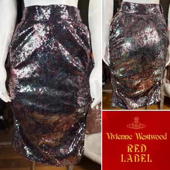 Vivienne Westwood Red Label Purple Tapestry Sequin Pencil Skirt Szs 2-6